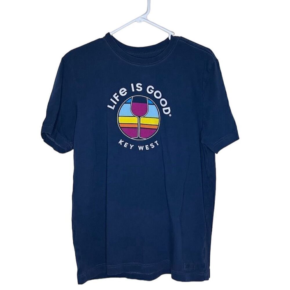 Life is Good Women's M Crusher Tee Key West Blue Graphic Print Beach T-Shirt